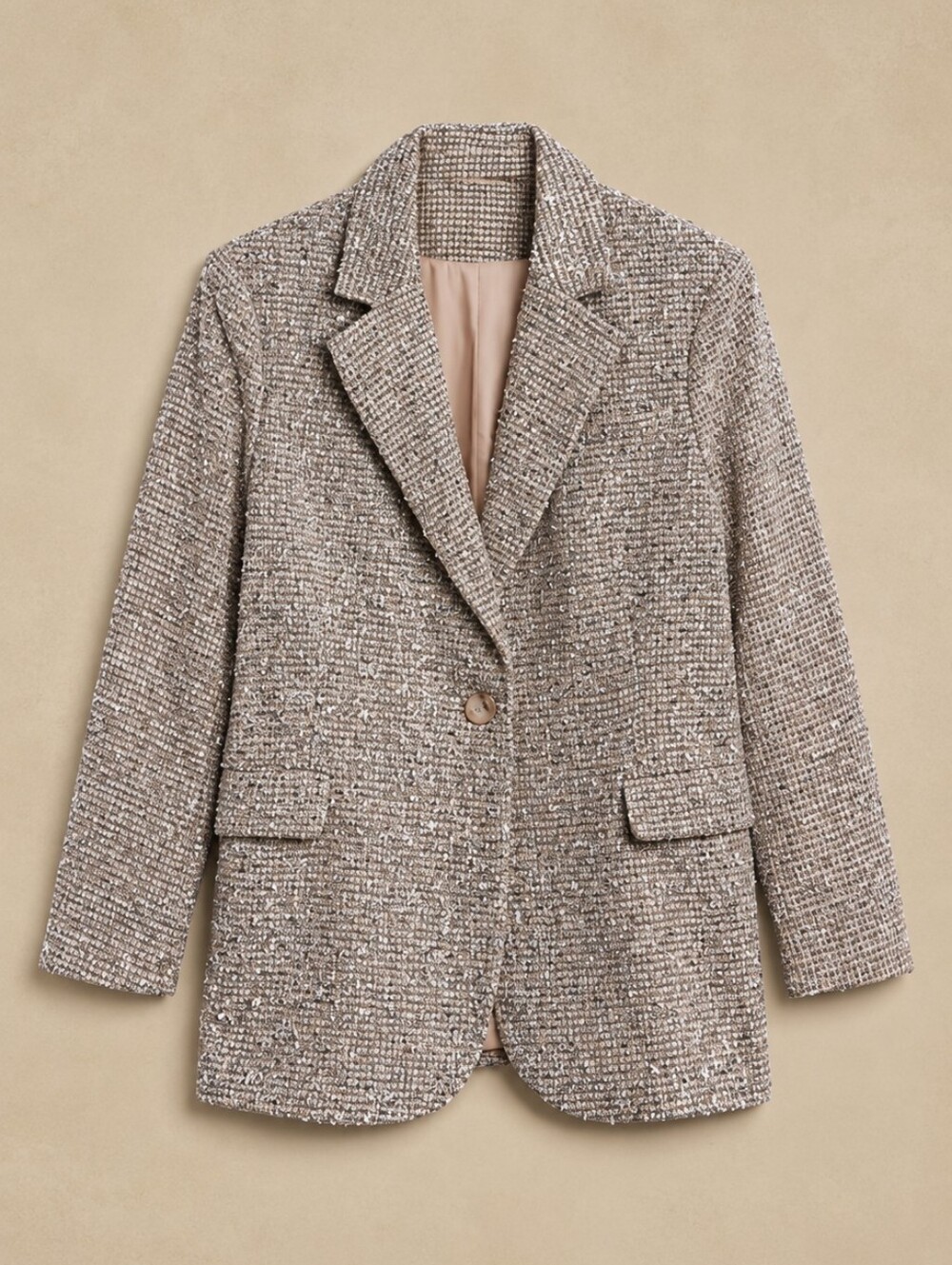 Banana Republic Coleta Tinsel Tweed Blazer Tan Ivory